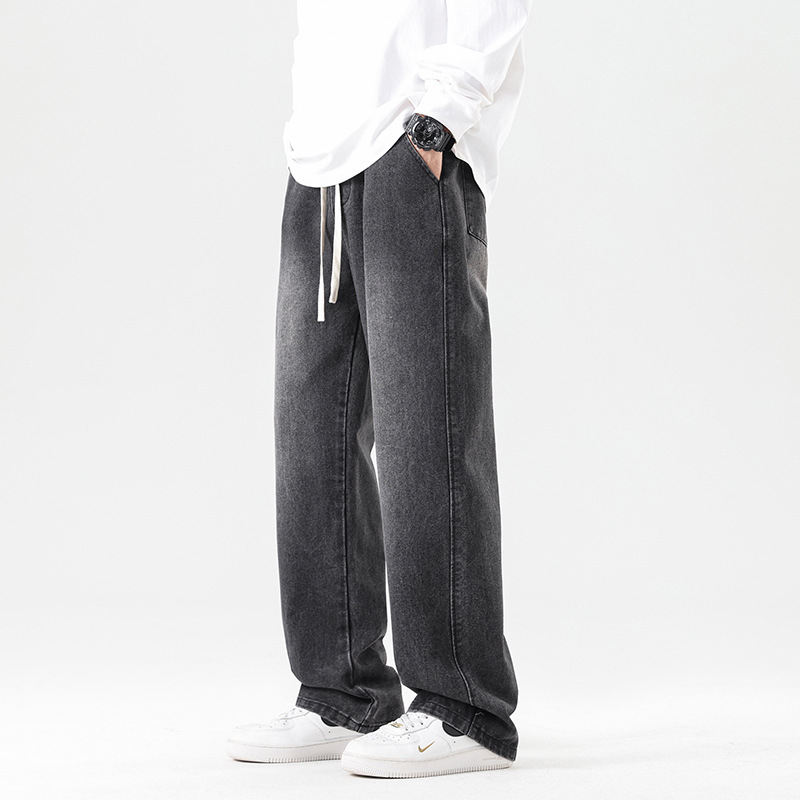 Meeste teksad Korea stiilis, sirge lõige, fliisvooder, puuvill, kõrge vöökoht