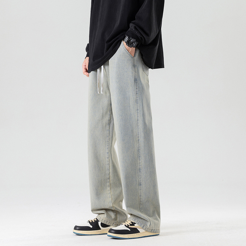 Meeste teksad Korea stiilis, sirge lõige, fliisvooder, puuvill, kõrge vöökoht