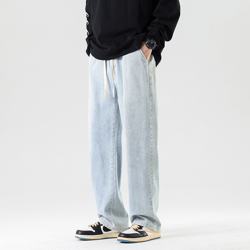 Meeste teksad Korea stiilis, sirge lõige, fliisvooder, puuvill, kõrge vöökoht