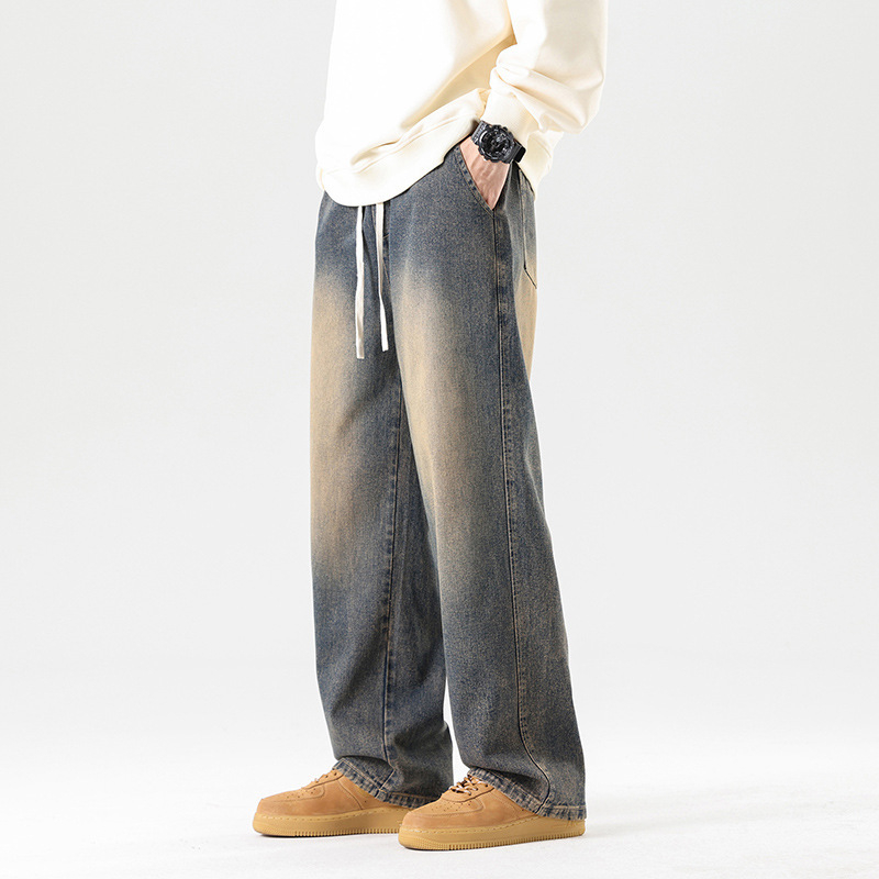 Meeste teksad Korea stiilis, sirge lõige, fliisvooder, puuvill, kõrge vöökoht