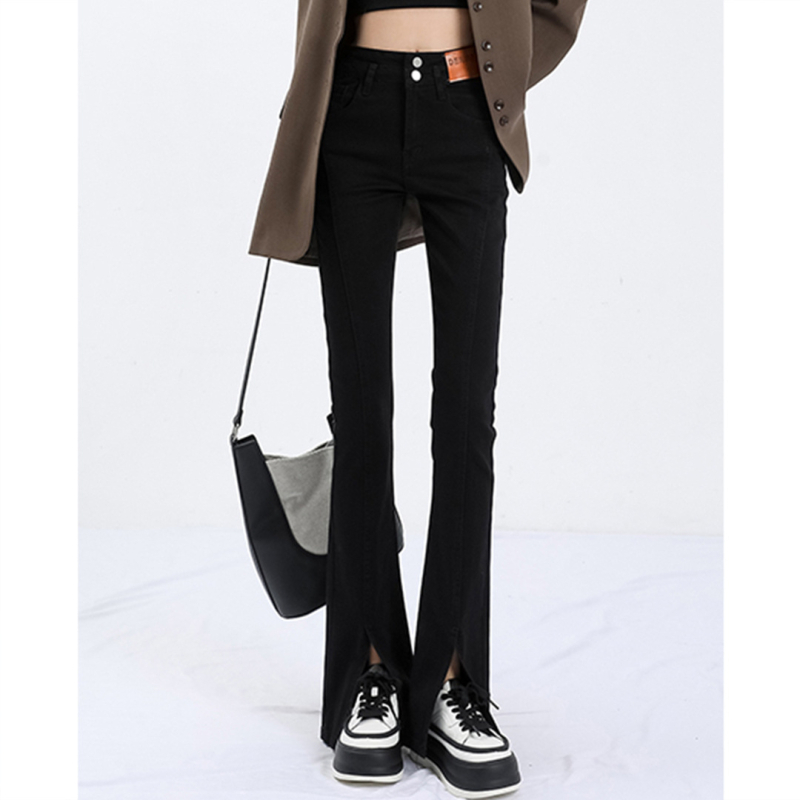 Jeansid, Korea stiili sirge lõikega, fleece-voodriga denim, kõrge vöökoht, tõmblukk ja taskute kaunistused