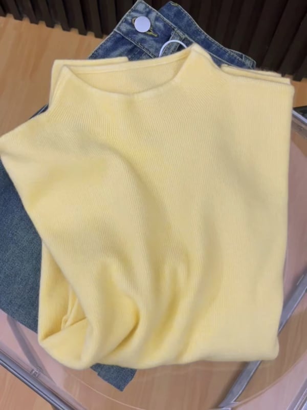 Ženski pleteni pulover za plus veličinu, za jesen-zimu, s malim stojećim ovratnikom, mekanom mješavinom vlakana, osnovni top za slojevito nošenje, korejski minimalistički stil
