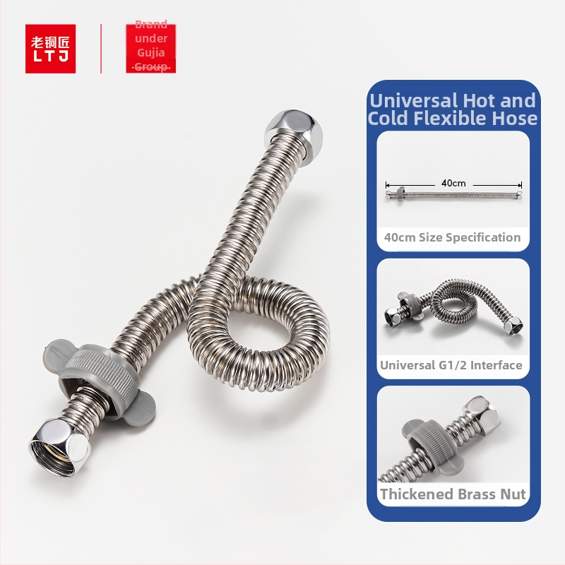 304 nerezová oceľová gofrovaná hadica pre ohrievač vody a toaletu – vstup/výstup, horúca a studená voda, závitové pripojenie, 0–95°C, 1,5 MPa