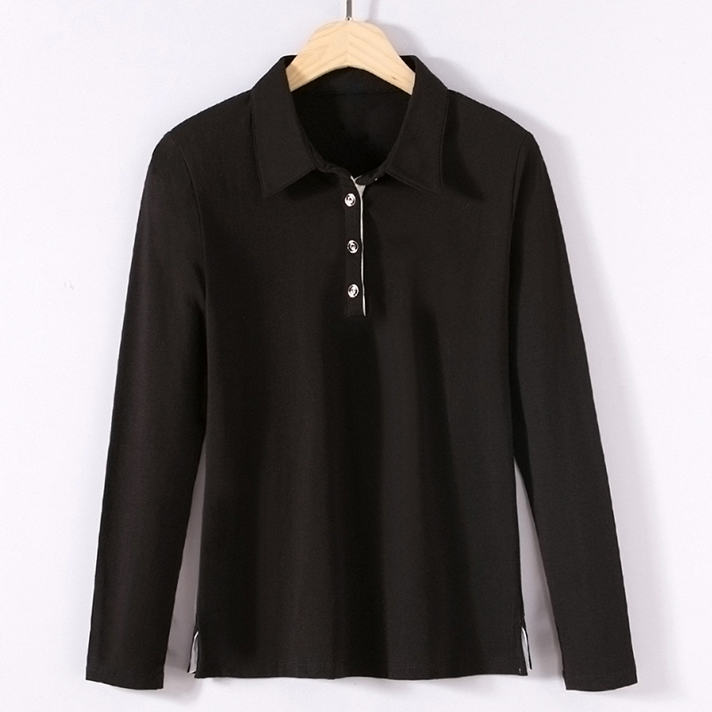 Ženska polo majica s dugim rukavima, slim fit, pamuk-elastan mješavina, jednofarbni uzorak