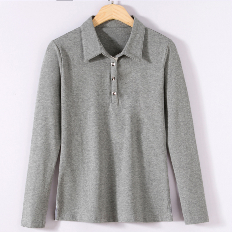 Ženska polo majica s dugim rukavima, slim fit, pamuk-elastan mješavina, jednofarbni uzorak