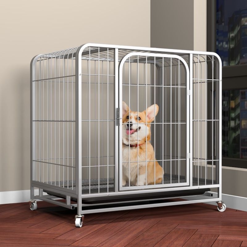 Κλουβί σκύλου με διαχωρισμό για τουαλέτα, παχυσμένη και ενισχυμένη κατασκευή από ανοξείδωτο ατσάλι, κωδικός Ue123