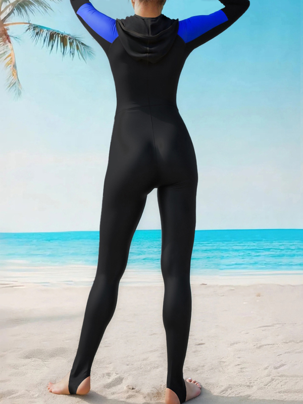 Jednostrani kupaći kostim s dugim rukavima, s blokovima boja, brzo sušenje, s jastučićima za dojke