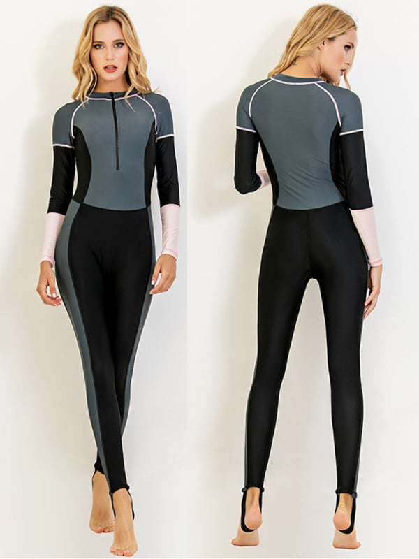 Naise jaoks mõeldud üheosaline wetsuit pikkade varrukatega, keha kujundus, nailon, kiiresti kuivab, ühevärviline, sukeldumine