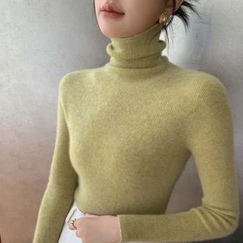 Bezšvový sveter z vlne 95%+ vlna, vysoký golier, dlhé rukávy, bežná dĺžka