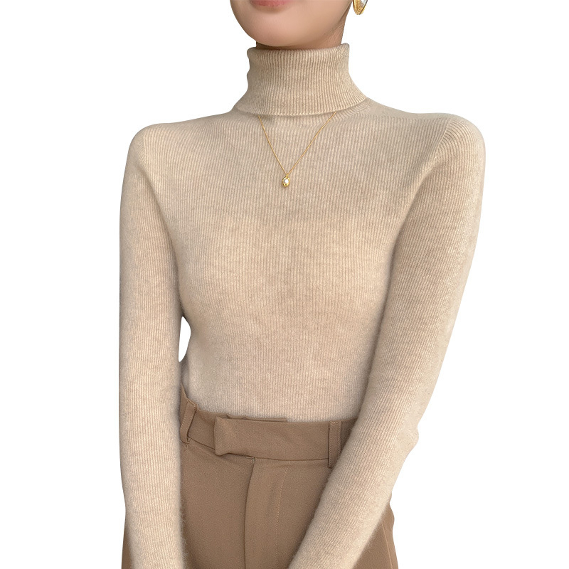 Bezšvový sveter z vlne 95%+ vlna, vysoký golier, dlhé rukávy, bežná dĺžka