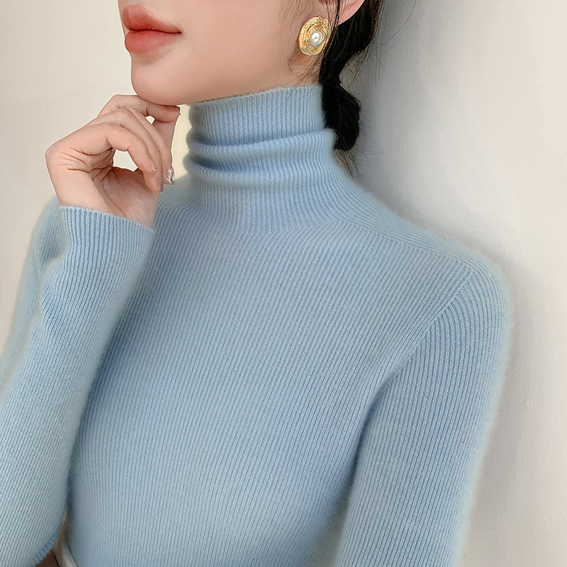 Bezšvový sveter z vlne 95%+ vlna, vysoký golier, dlhé rukávy, bežná dĺžka