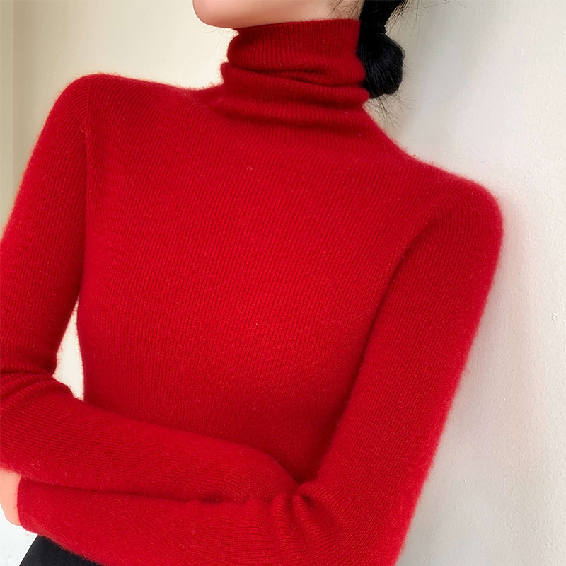 Bezšvový sveter z vlne 95%+ vlna, vysoký golier, dlhé rukávy, bežná dĺžka