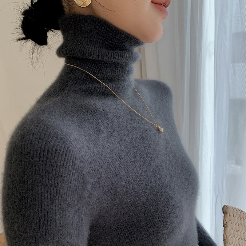 Bezšvový sveter z vlne 95%+ vlna, vysoký golier, dlhé rukávy, bežná dĺžka