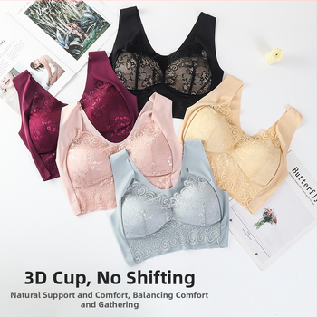 Podprsenka z čipky bez kovových krúžkov, vestový štýl, Ice Silk látka, plná miska, tvarovaná miska, pevné dvojité ramienka