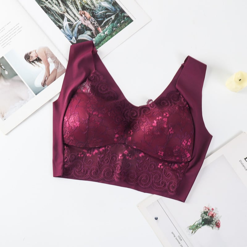 Podprsenka z čipky bez kovových krúžkov, vestový štýl, Ice Silk látka, plná miska, tvarovaná miska, pevné dvojité ramienka