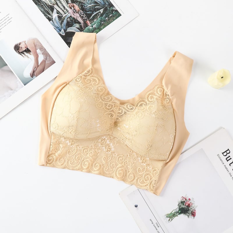 Podprsenka z čipky bez kovových krúžkov, vestový štýl, Ice Silk látka, plná miska, tvarovaná miska, pevné dvojité ramienka