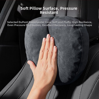 Universālais auto galvas spilvens ar jostas atbalstu, perforēta samta virsma, bio fleece pildījums, visu sezonu, pielāgojams