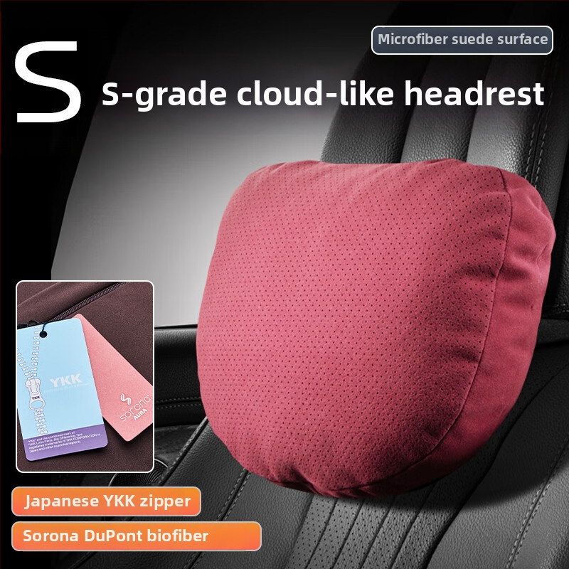 Universālais auto galvas spilvens ar jostas atbalstu, perforēta samta virsma, bio fleece pildījums, visu sezonu, pielāgojams
