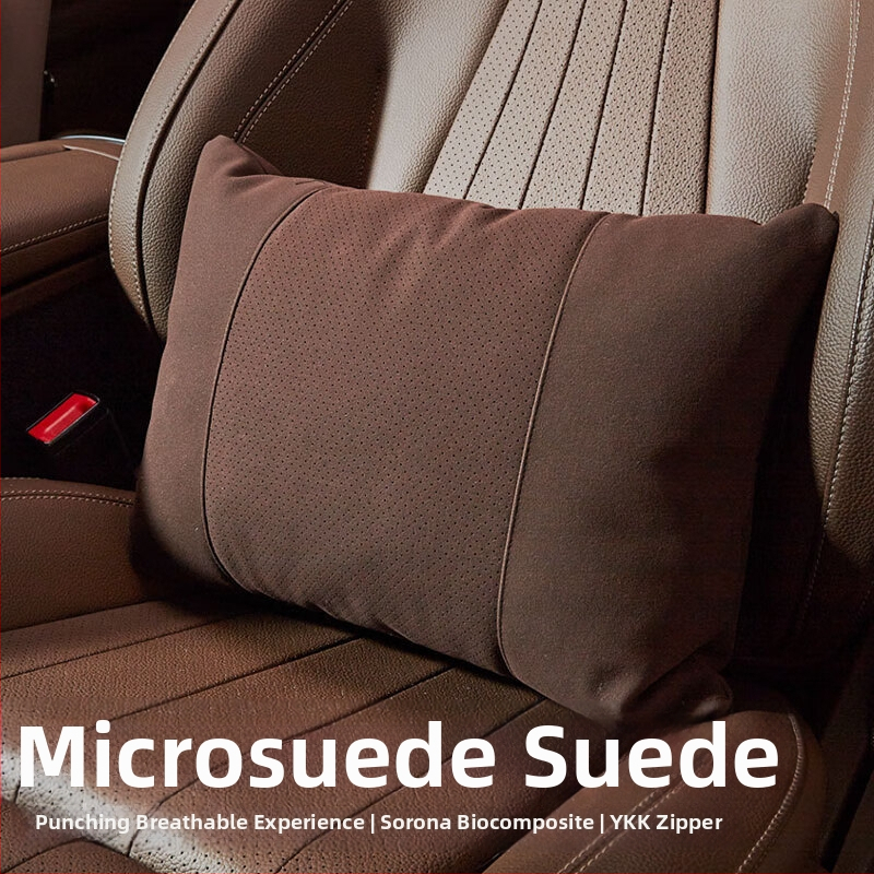 Universālais auto galvas spilvens ar jostas atbalstu, perforēta samta virsma, bio fleece pildījums, visu sezonu, pielāgojams