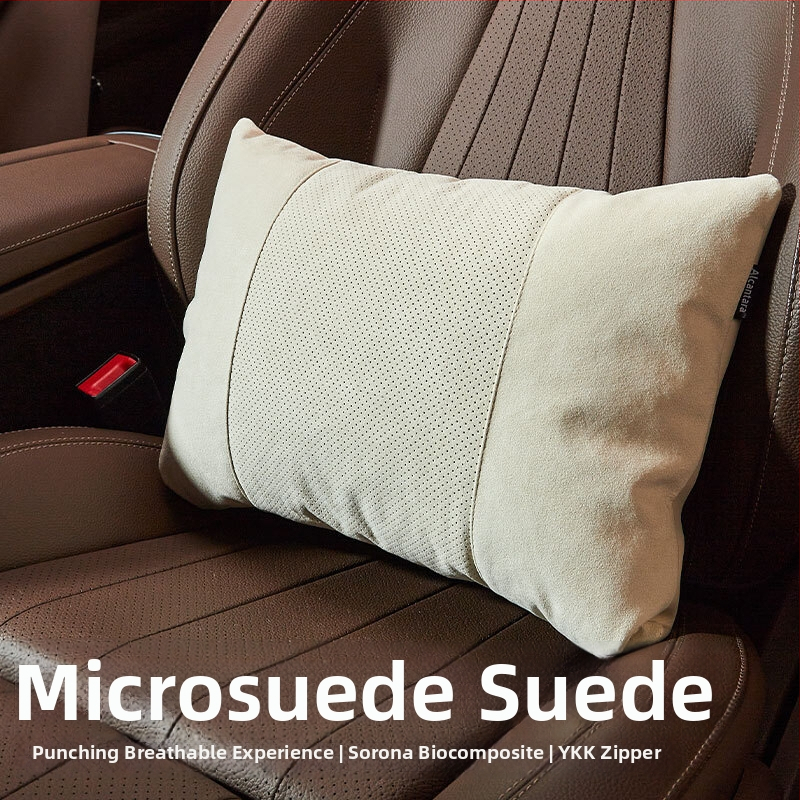 Universālais auto galvas spilvens ar jostas atbalstu, perforēta samta virsma, bio fleece pildījums, visu sezonu, pielāgojams