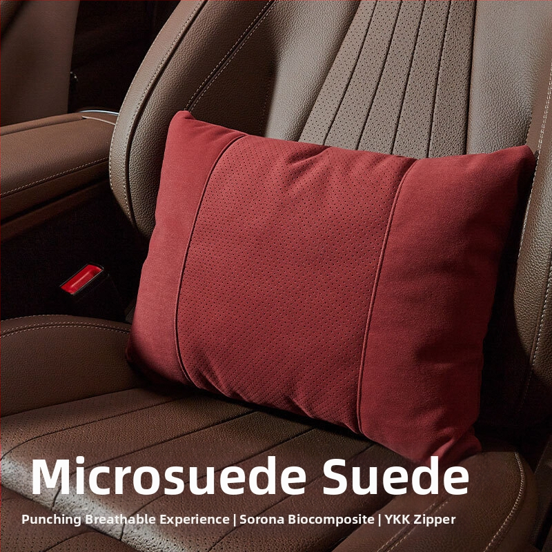 Universālais auto galvas spilvens ar jostas atbalstu, perforēta samta virsma, bio fleece pildījums, visu sezonu, pielāgojams