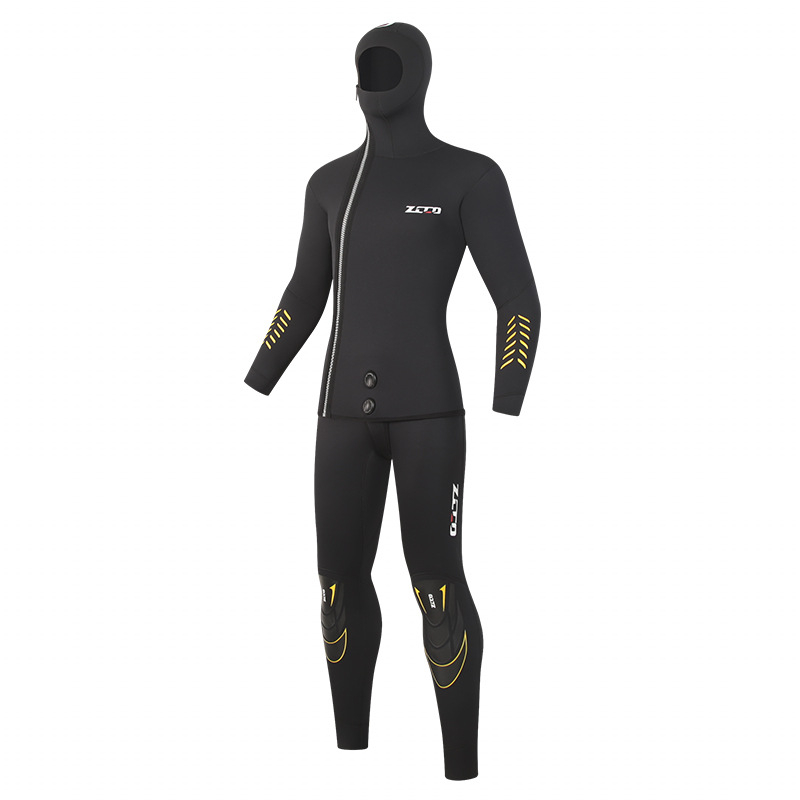 Neoprénový oblek s kapucňou, 5 mm, dvojdielny set, predný zips, na potápanie a rybolov