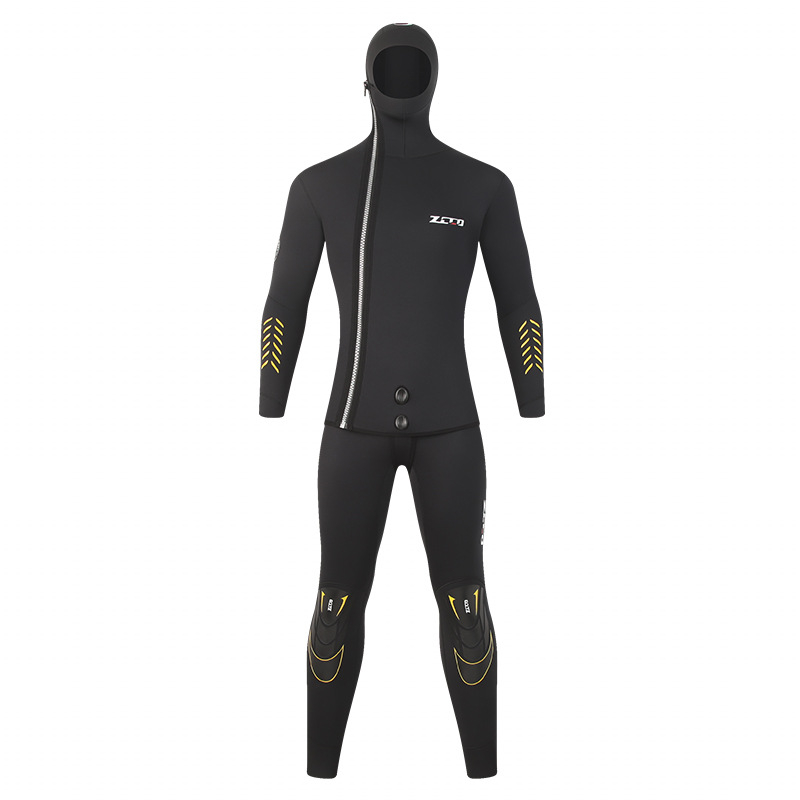 Neoprénový oblek s kapucňou, 5 mm, dvojdielny set, predný zips, na potápanie a rybolov