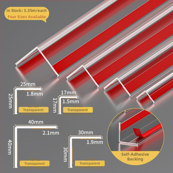 PVC stūra aizsargs sienai, pašlīmējošs, L-veida malas profils, 3,35 m garums, keramisko flīžu malu aizsardzībai