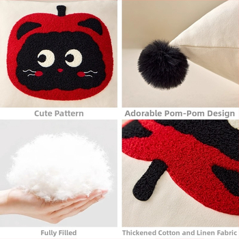 Panya vankúš s jadrom, povrch bavlna a ľan, vyšívaný vzor cartoon, PP bavlna výplň