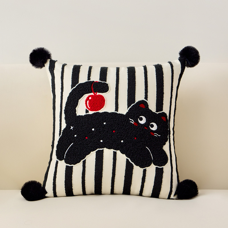 Panya vankúš s jadrom, povrch bavlna a ľan, vyšívaný vzor cartoon, PP bavlna výplň