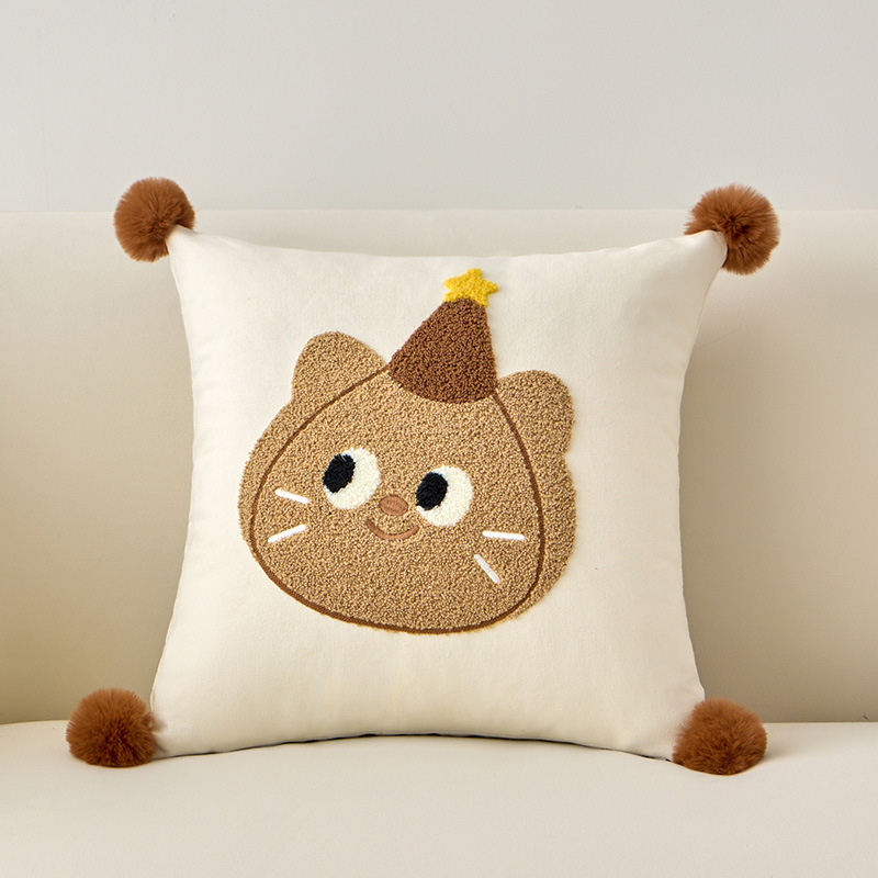 Panya vankúš s jadrom, povrch bavlna a ľan, vyšívaný vzor cartoon, PP bavlna výplň