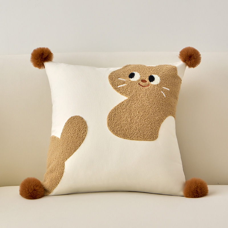 Panya vankúš s jadrom, povrch bavlna a ľan, vyšívaný vzor cartoon, PP bavlna výplň