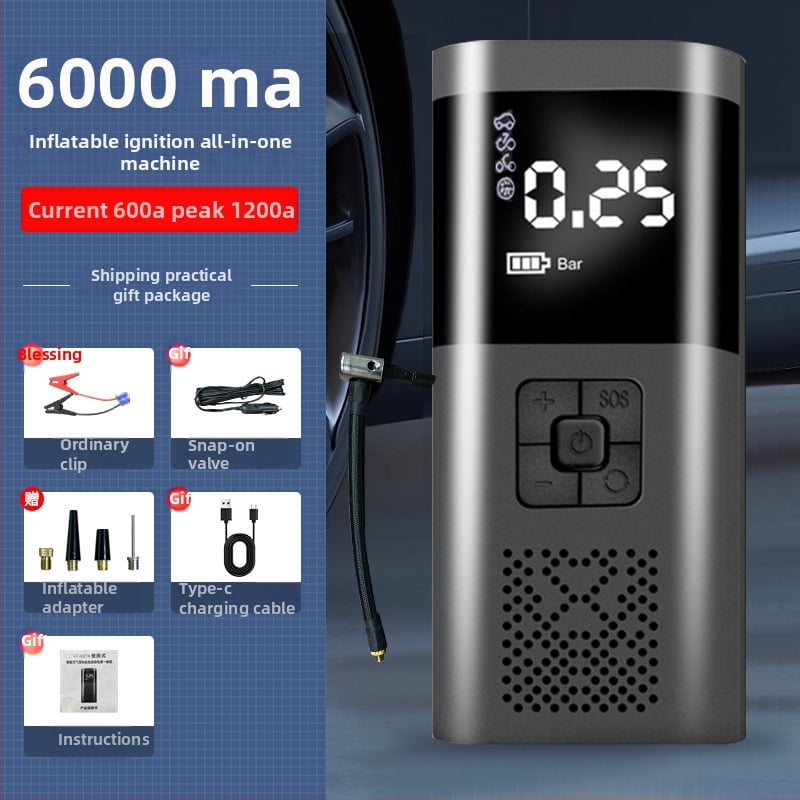 Auto núdzový štartér s vstavanou pumpou na vzduch, 220W, dvojvalcový kompresor, prietok vzduchu 30 L/min, digitálny displej, USB napájanie