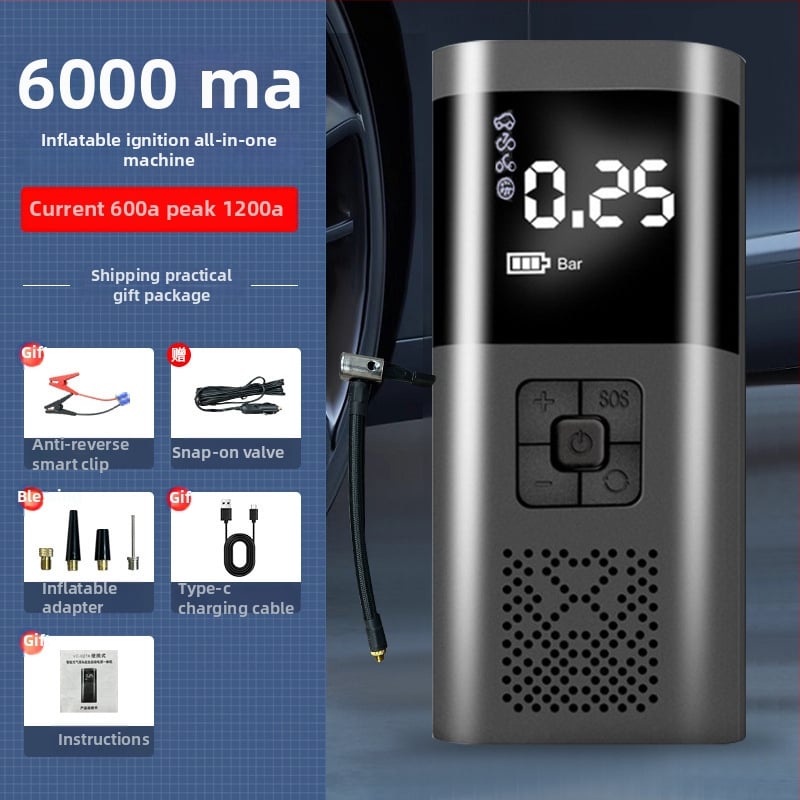 Auto núdzový štartér s vstavanou pumpou na vzduch, 220W, dvojvalcový kompresor, prietok vzduchu 30 L/min, digitálny displej, USB napájanie