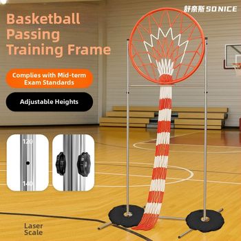 Basketbalový tréner prihrávok s nastaviteľným výškovým rámom a štandardným streleckým kruhom