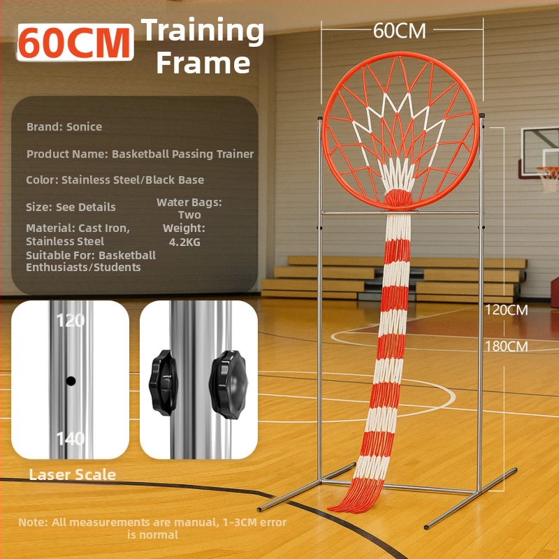 Basketbalový tréner prihrávok s nastaviteľným výškovým rámom a štandardným streleckým kruhom