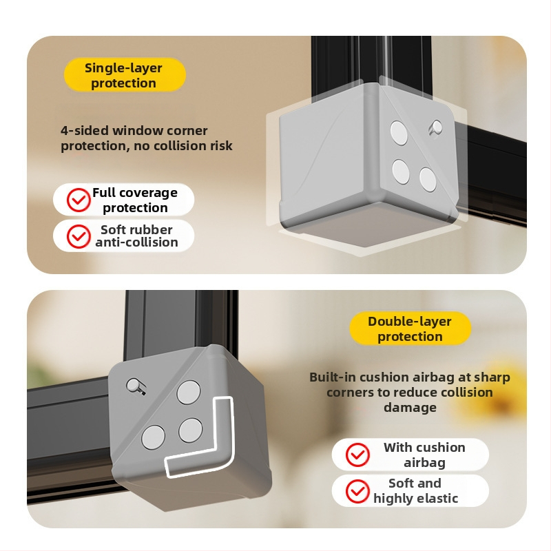 Aliuminio lango kampinis apsauginis dangtis su pilnu dengimu, priešsusidūrimo apsauga, skirtas vidiniams atveriamams langams, durų ir langų apsaugos rinkinys su dviem magnetais