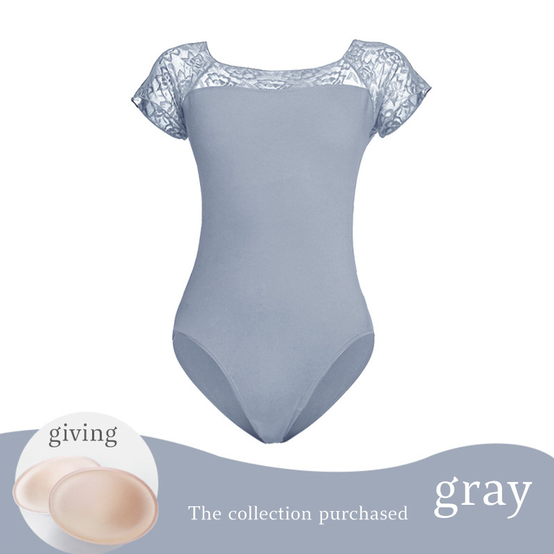 Dospelý baletný kostým – nylonová čipka, krátke rukávy, tréningový set s podšívkou z mliekového hodvábu, pre ženy