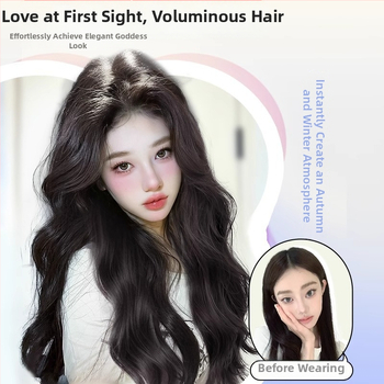 Parochňa: dlhé zvlnené vlasy, prirodzený vzhľad, teplovzdorné vlákno, šikmé ofiny, úplné prekrytie hlavy