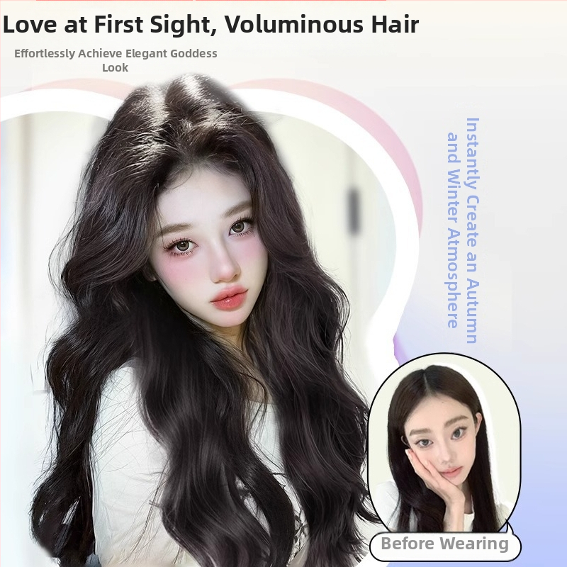 Parochňa: dlhé zvlnené vlasy, prirodzený vzhľad, teplovzdorné vlákno, šikmé ofiny, úplné prekrytie hlavy