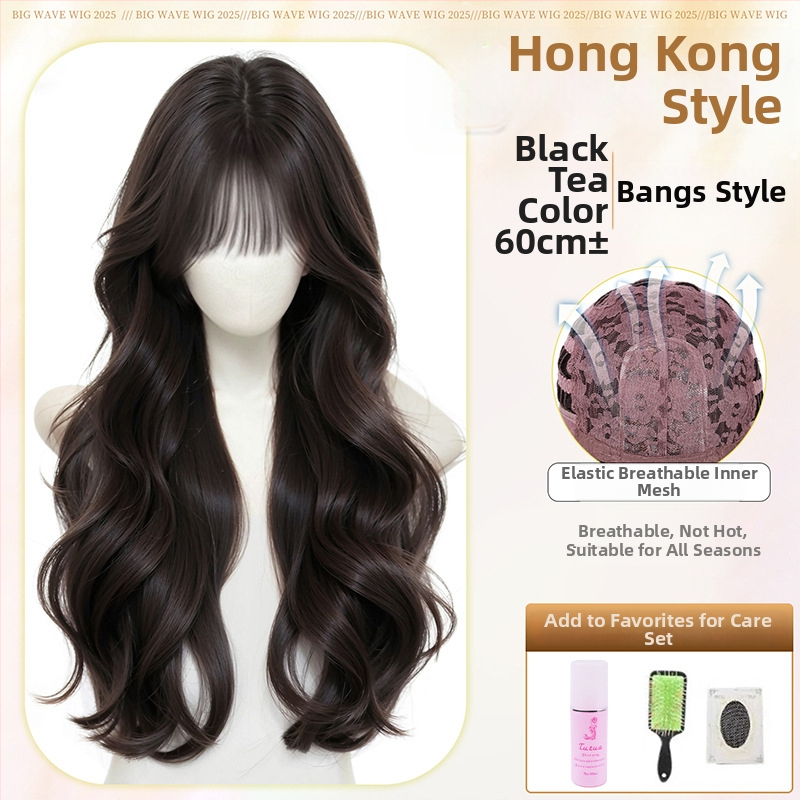 Parochňa: dlhé zvlnené vlasy, prirodzený vzhľad, teplovzdorné vlákno, šikmé ofiny, úplné prekrytie hlavy