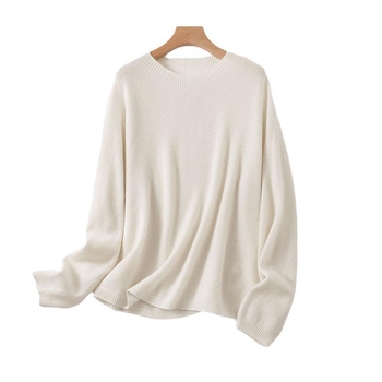 Moteriškas be siūlių vilnos megztinis su apvaliu kaklu, storas mezginys, ilgos rankovės, įprastas ilgis, ruduo–žiema 2024