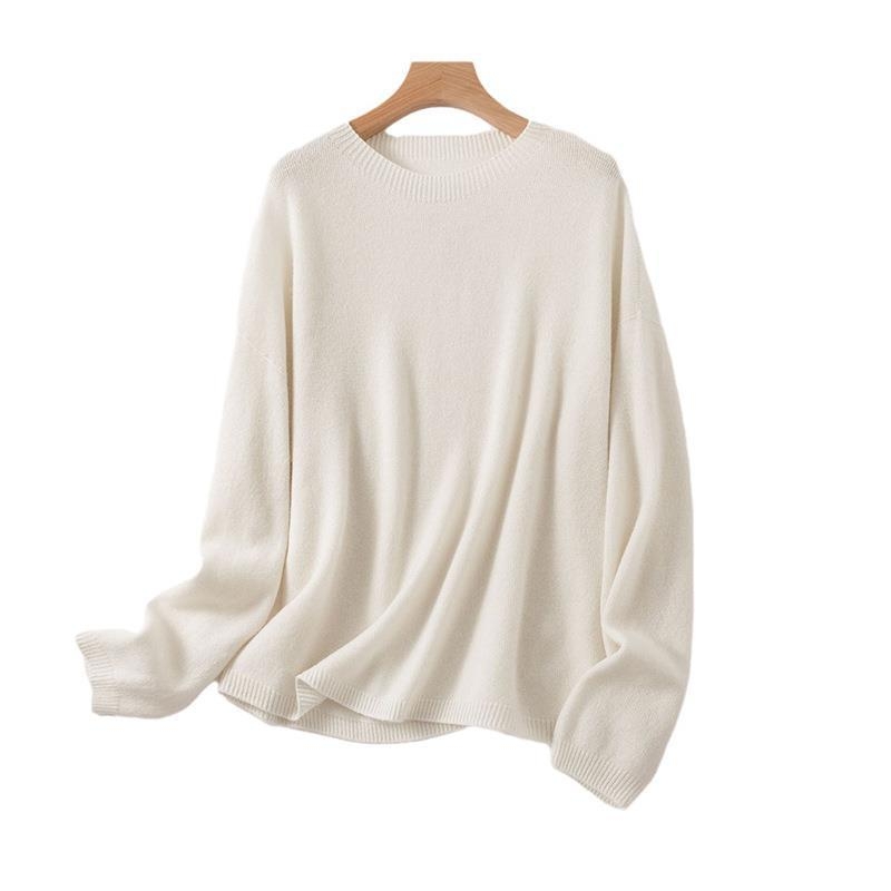 Moteriškas be siūlių vilnos megztinis su apvaliu kaklu, storas mezginys, ilgos rankovės, įprastas ilgis, ruduo–žiema 2024