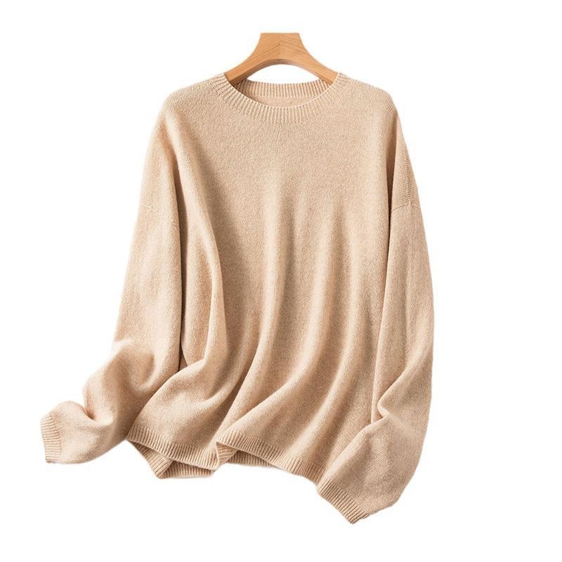 Moteriškas be siūlių vilnos megztinis su apvaliu kaklu, storas mezginys, ilgos rankovės, įprastas ilgis, ruduo–žiema 2024