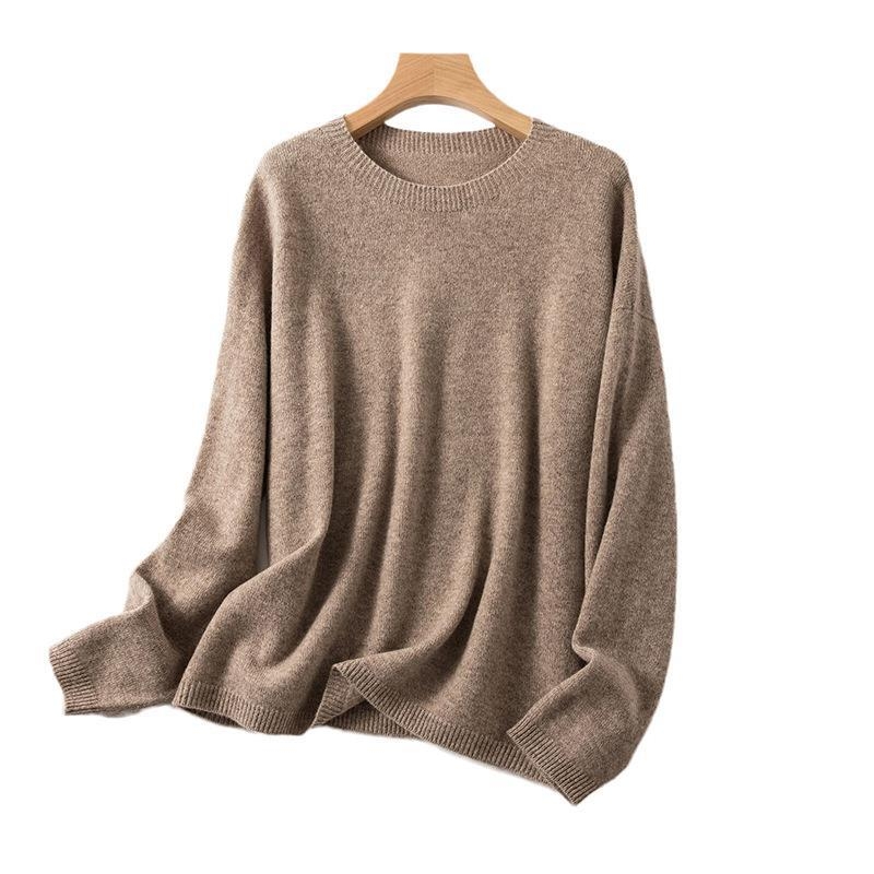 Moteriškas be siūlių vilnos megztinis su apvaliu kaklu, storas mezginys, ilgos rankovės, įprastas ilgis, ruduo–žiema 2024