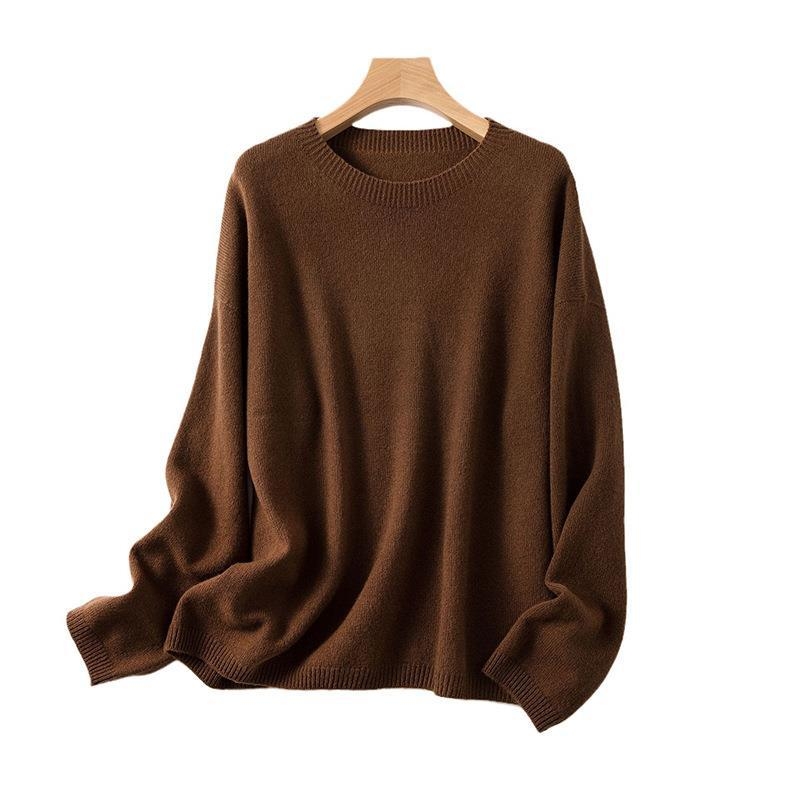 Moteriškas be siūlių vilnos megztinis su apvaliu kaklu, storas mezginys, ilgos rankovės, įprastas ilgis, ruduo–žiema 2024