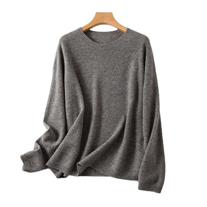 Moteriškas be siūlių vilnos megztinis su apvaliu kaklu, storas mezginys, ilgos rankovės, įprastas ilgis, ruduo–žiema 2024