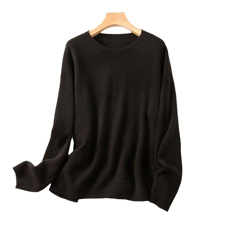 Moteriškas be siūlių vilnos megztinis su apvaliu kaklu, storas mezginys, ilgos rankovės, įprastas ilgis, ruduo–žiema 2024