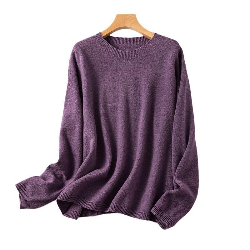 Moteriškas be siūlių vilnos megztinis su apvaliu kaklu, storas mezginys, ilgos rankovės, įprastas ilgis, ruduo–žiema 2024