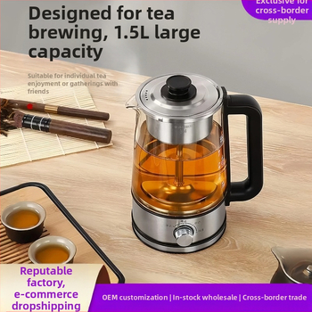 Automatická kanvica na čaj s borosilikátovým sklom, objem 1–1,5 L, 220 V, 500–1000 W, mechanické ovládanie